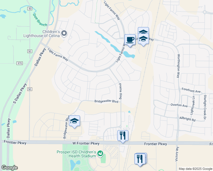 map of restaurants, bars, coffee shops, grocery stores, and more near 4020 Heatherton Drive in Celina