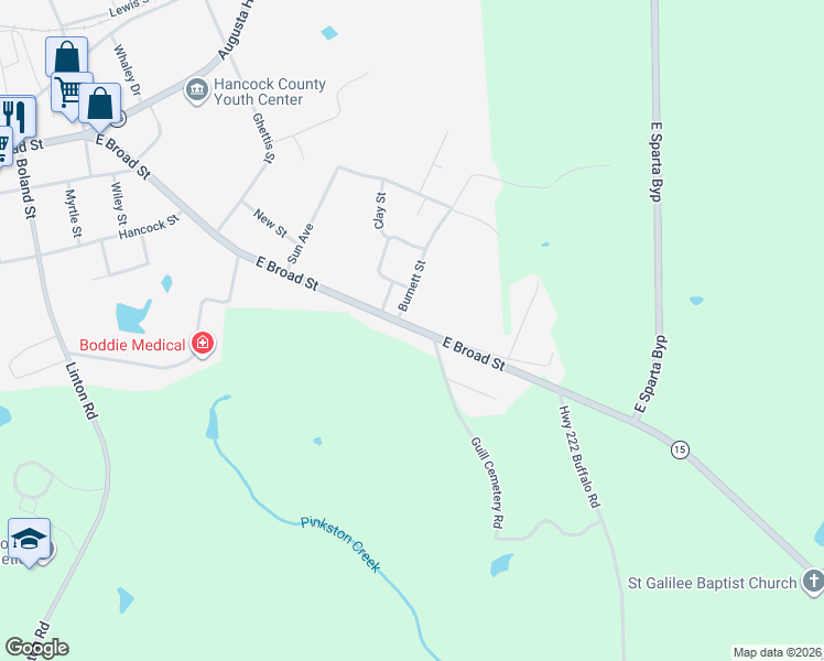 map of restaurants, bars, coffee shops, grocery stores, and more near 8283 East Broad Street in Sparta