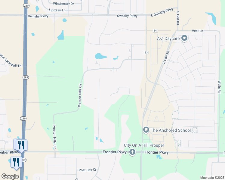 map of restaurants, bars, coffee shops, grocery stores, and more near 8285 Falcon Court in Prosper