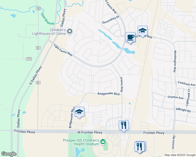 map of restaurants, bars, coffee shops, grocery stores, and more near 4047 Heatherton Drive in Celina