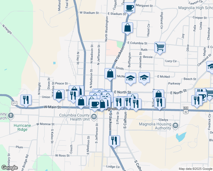 map of restaurants, bars, coffee shops, grocery stores, and more near in Magnolia