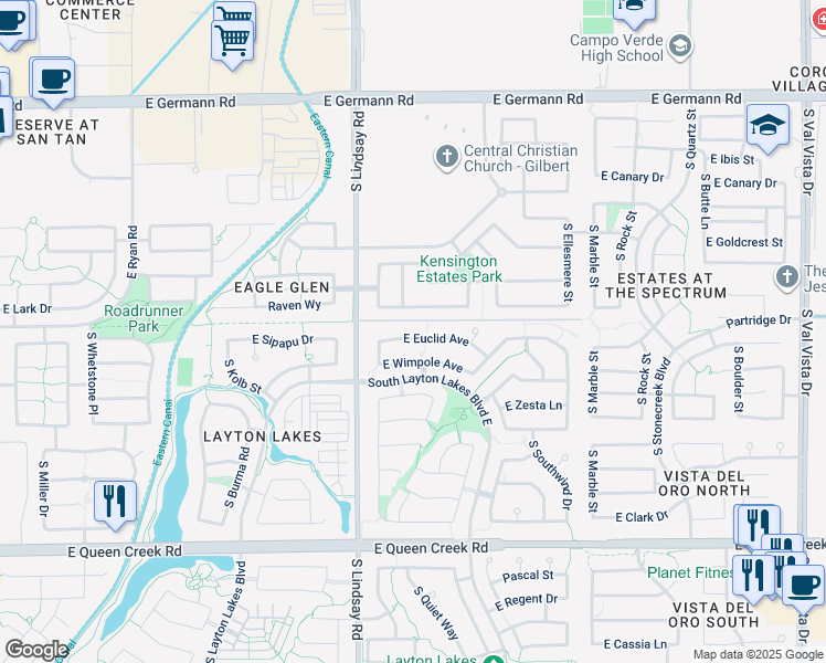 map of restaurants, bars, coffee shops, grocery stores, and more near 904 East Euclid Avenue in Gilbert