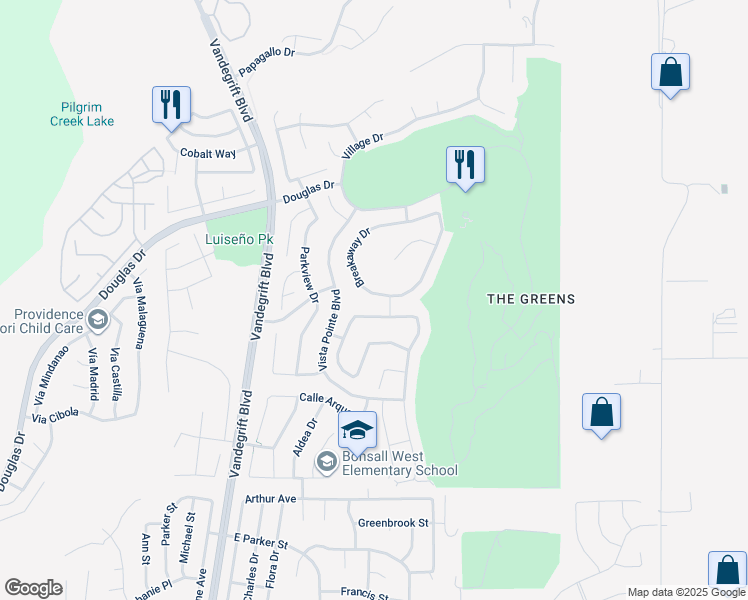 map of restaurants, bars, coffee shops, grocery stores, and more near 1173 Breakaway Drive in Oceanside