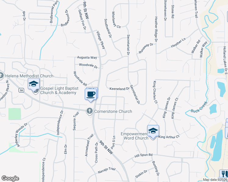map of restaurants, bars, coffee shops, grocery stores, and more near 1624 Keeneland Drive in Helena