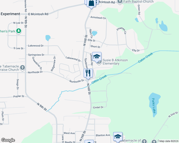 map of restaurants, bars, coffee shops, grocery stores, and more near 1316 Spellman Avenue in Griffin