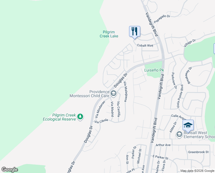 map of restaurants, bars, coffee shops, grocery stores, and more near 5107 Weymouth Way in Oceanside