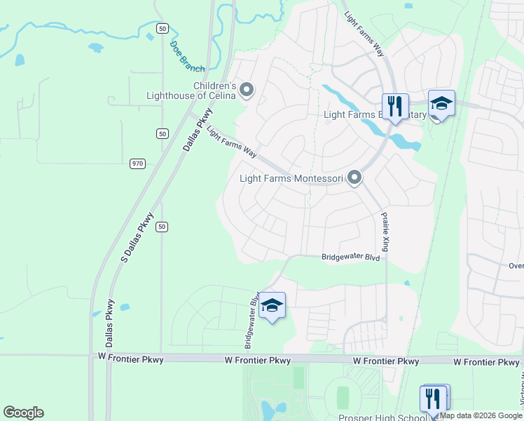 map of restaurants, bars, coffee shops, grocery stores, and more near 4000 Hester Way in Celina