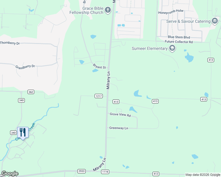 map of restaurants, bars, coffee shops, grocery stores, and more near 5479 Milrany Lane in Melissa