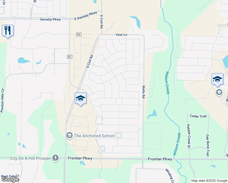 map of restaurants, bars, coffee shops, grocery stores, and more near 3908 Blue Yucca Lane in Prosper
