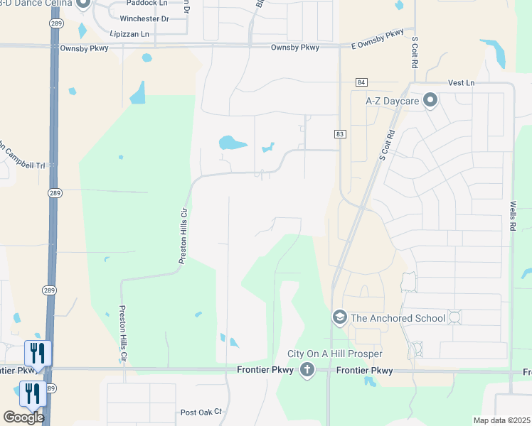 map of restaurants, bars, coffee shops, grocery stores, and more near 8285 Falcon Court in Prosper
