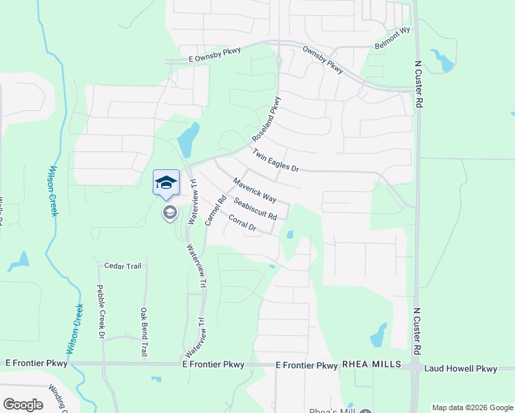 map of restaurants, bars, coffee shops, grocery stores, and more near 2817 Seabiscuit Road in Celina