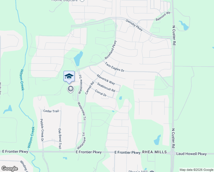 map of restaurants, bars, coffee shops, grocery stores, and more near 2817 Seabiscuit Road in Celina
