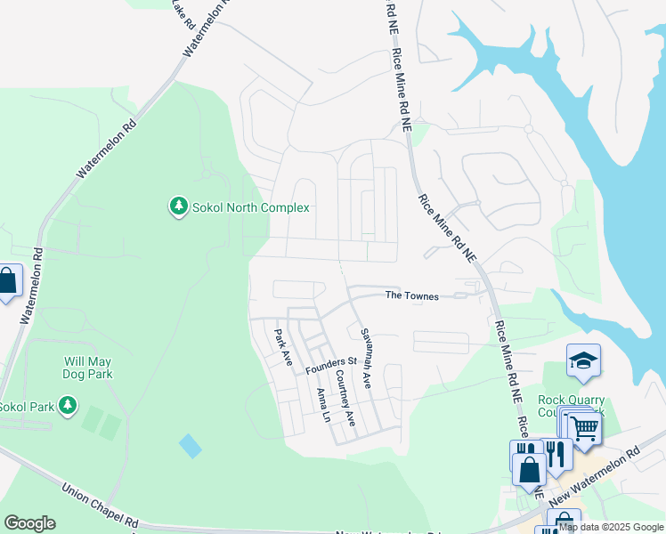 map of restaurants, bars, coffee shops, grocery stores, and more near Moreland Avenue in Tuscaloosa