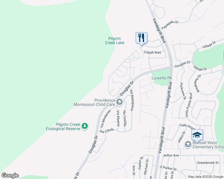 map of restaurants, bars, coffee shops, grocery stores, and more near 5164 Indian Court in Oceanside