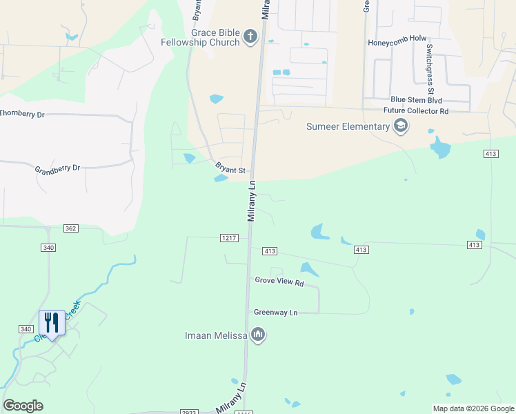 map of restaurants, bars, coffee shops, grocery stores, and more near 1630 Milrany Lane in Melissa