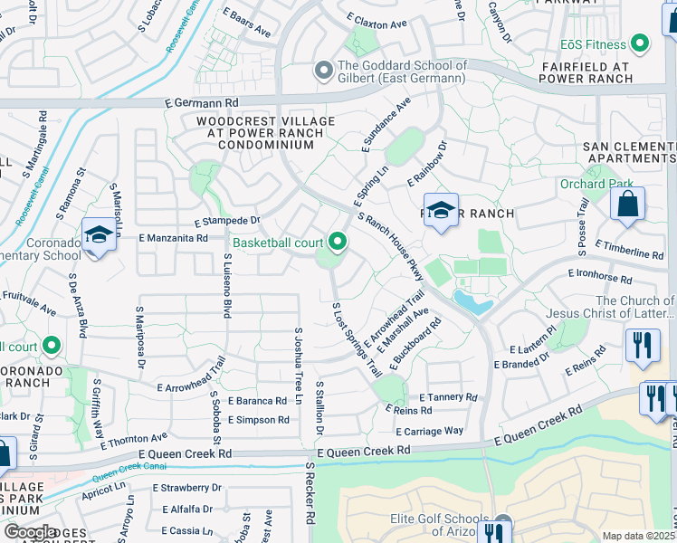 map of restaurants, bars, coffee shops, grocery stores, and more near 4073 East Wagon Circle in Gilbert