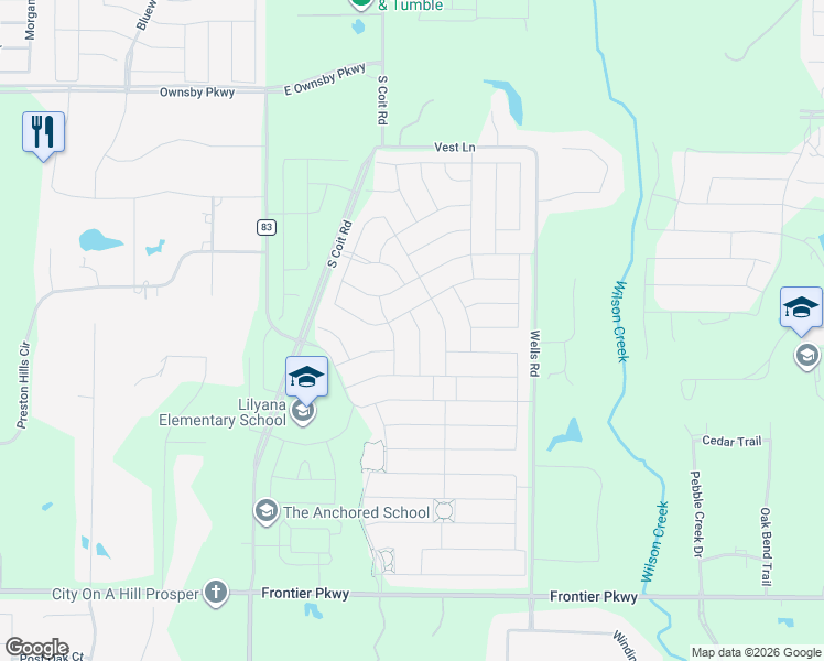 map of restaurants, bars, coffee shops, grocery stores, and more near 3808 Blue Yucca Lane in Prosper