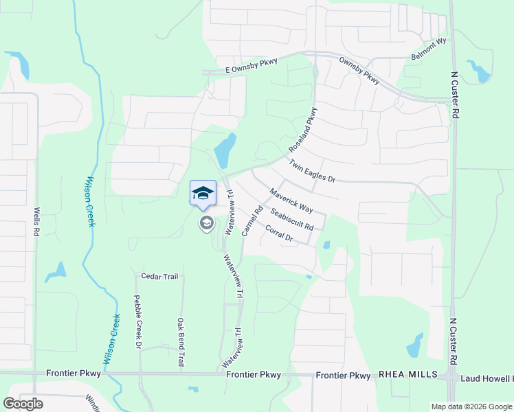 map of restaurants, bars, coffee shops, grocery stores, and more near 2624 Seabiscuit Road in Celina