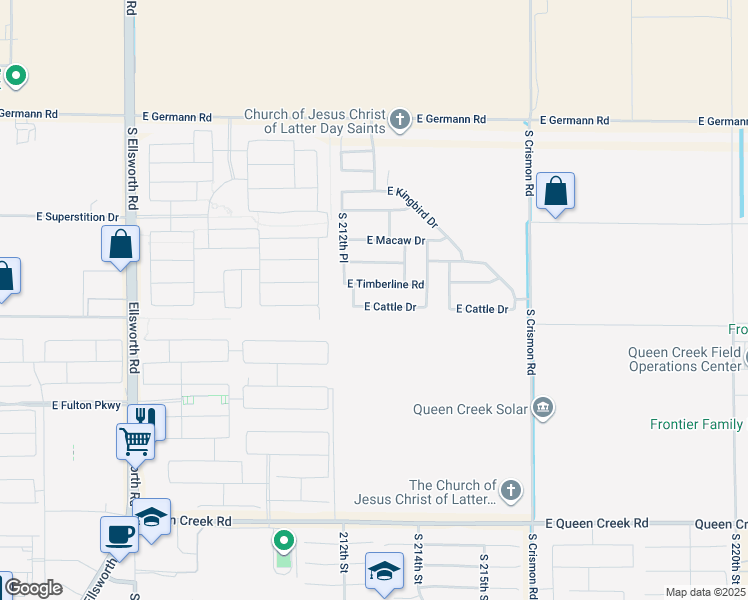 map of restaurants, bars, coffee shops, grocery stores, and more near Unnamed Road in Queen Creek