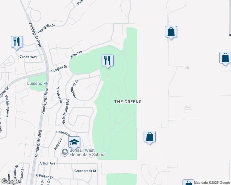 map of restaurants, bars, coffee shops, grocery stores, and more near 1033 Village Drive in Oceanside