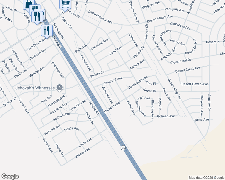 map of restaurants, bars, coffee shops, grocery stores, and more near Princeton Avenue in Salton City