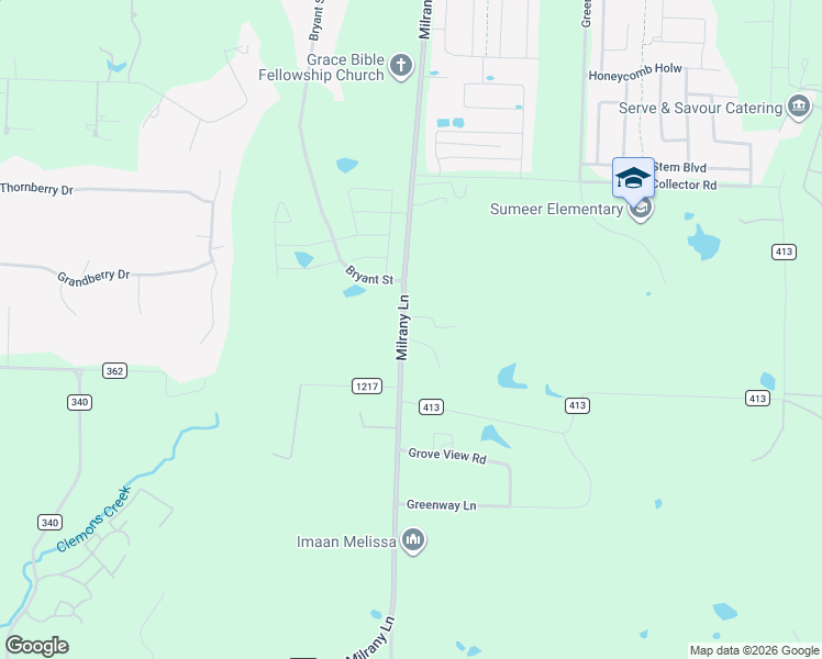 map of restaurants, bars, coffee shops, grocery stores, and more near 1630 Milrany Lane in Melissa
