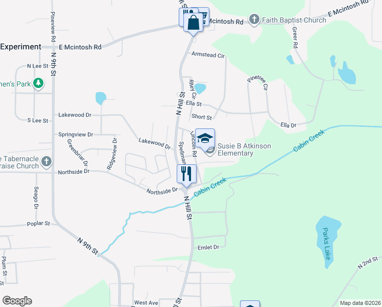 map of restaurants, bars, coffee shops, grocery stores, and more near 1405 Lincoln Road in Griffin