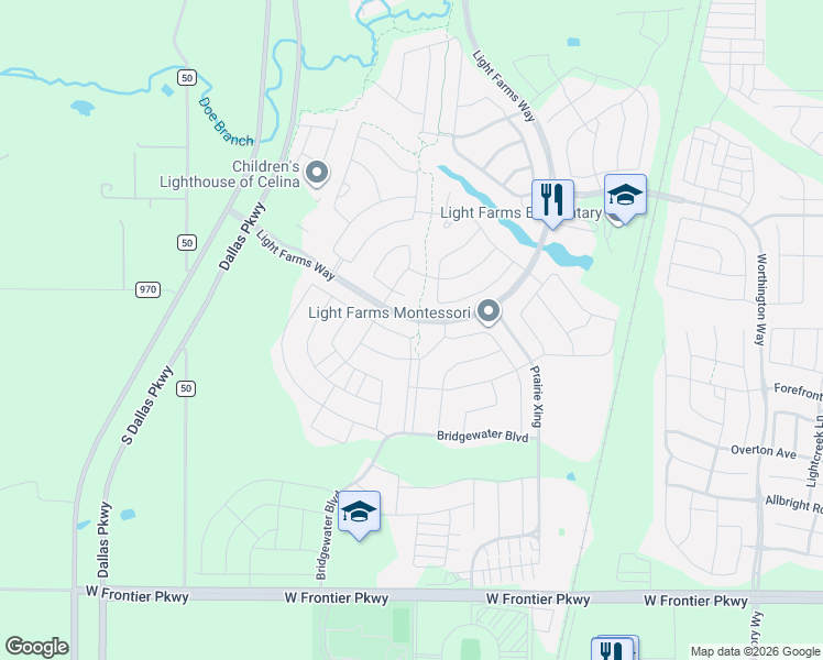map of restaurants, bars, coffee shops, grocery stores, and more near 1611 Lilac Lane in Celina