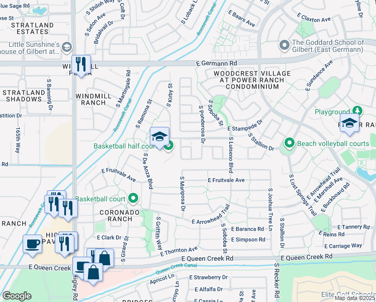 map of restaurants, bars, coffee shops, grocery stores, and more near 4352 South Hemet Street in Gilbert