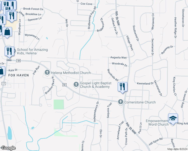 map of restaurants, bars, coffee shops, grocery stores, and more near 511 Laurel Woods Trail in Helena