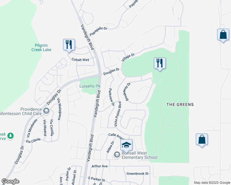 map of restaurants, bars, coffee shops, grocery stores, and more near 1039 Vista Pointe Boulevard in Oceanside