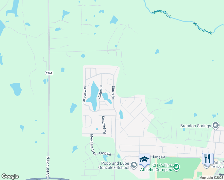 map of restaurants, bars, coffee shops, grocery stores, and more near 326 Stuart Road in Denton