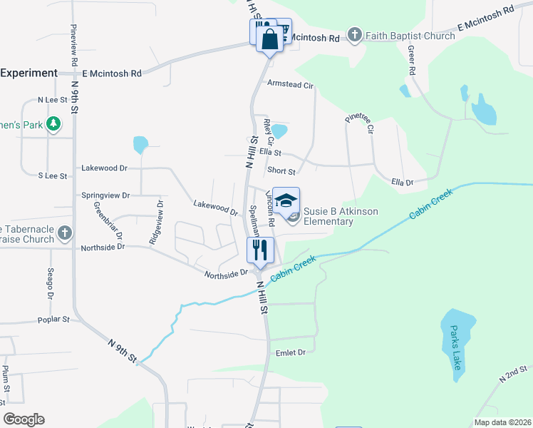 map of restaurants, bars, coffee shops, grocery stores, and more near 1405 Lincoln Road in Griffin
