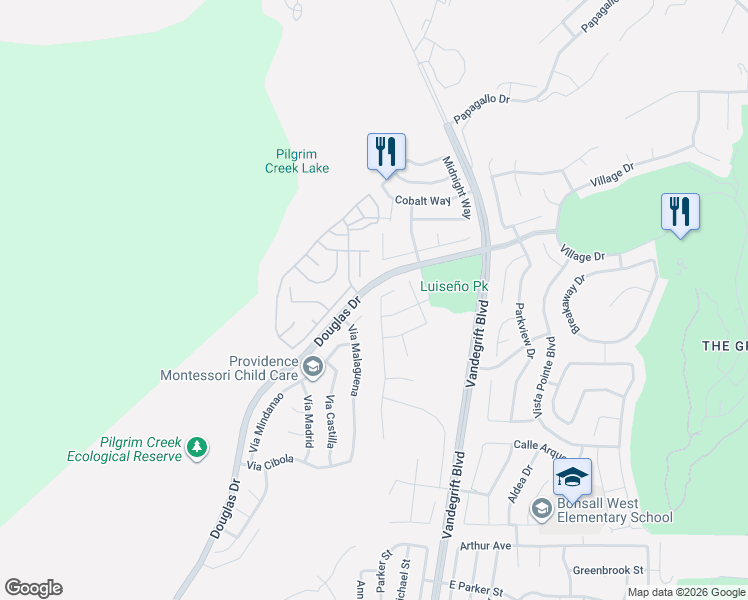 map of restaurants, bars, coffee shops, grocery stores, and more near 5215 Corte Pintura in Oceanside