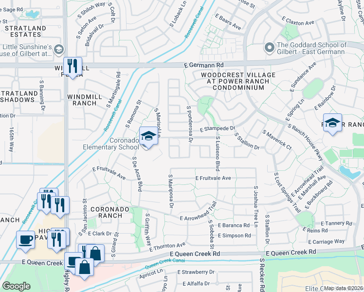 map of restaurants, bars, coffee shops, grocery stores, and more near 4352 South Hemet Street in Gilbert