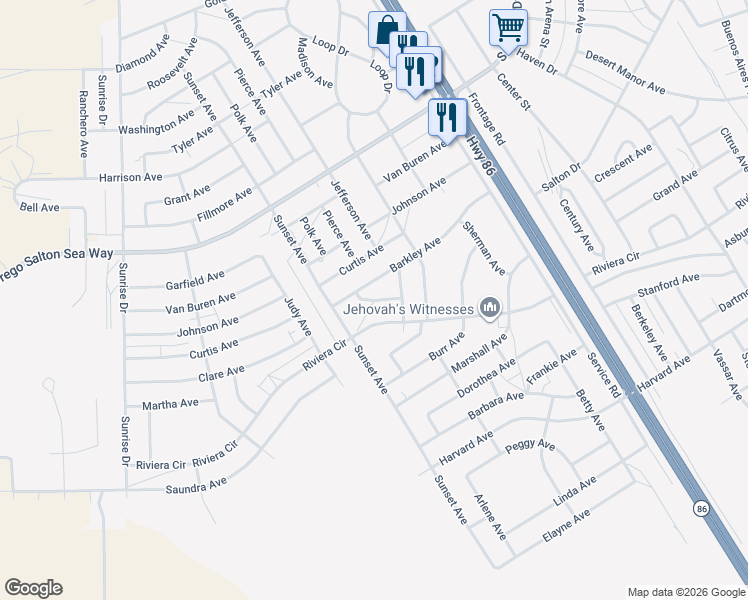 map of restaurants, bars, coffee shops, grocery stores, and more near Garner Avenue in Salton City