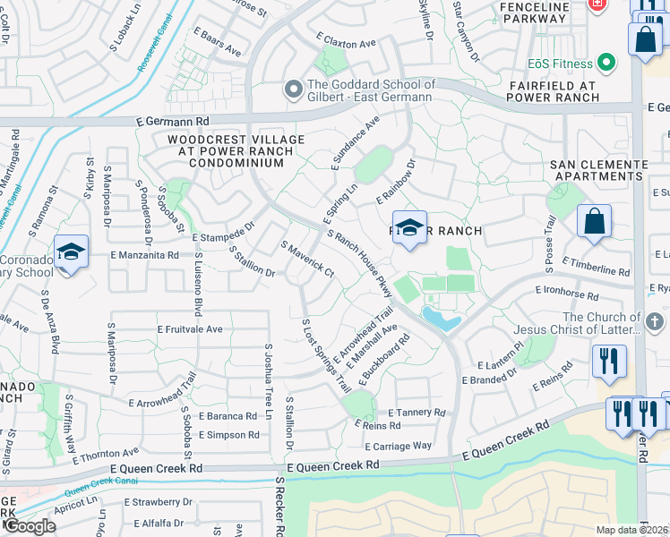 map of restaurants, bars, coffee shops, grocery stores, and more near 4403 South Maverick Avenue in Gilbert