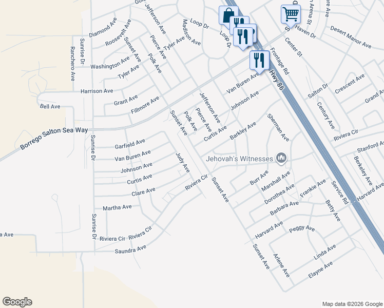 map of restaurants, bars, coffee shops, grocery stores, and more near 1983 Sunset Avenue in Thermal