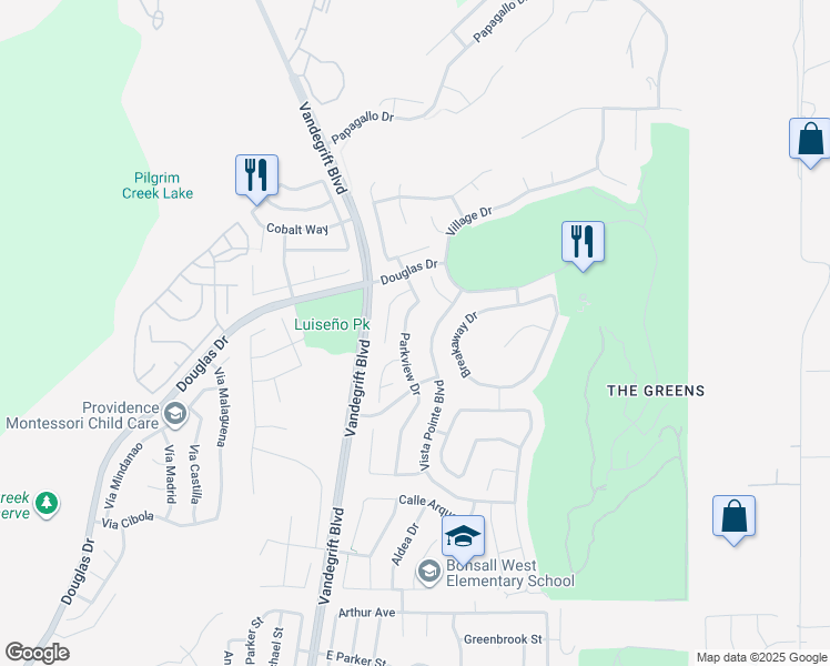 map of restaurants, bars, coffee shops, grocery stores, and more near 1120 Parkview Drive in Oceanside
