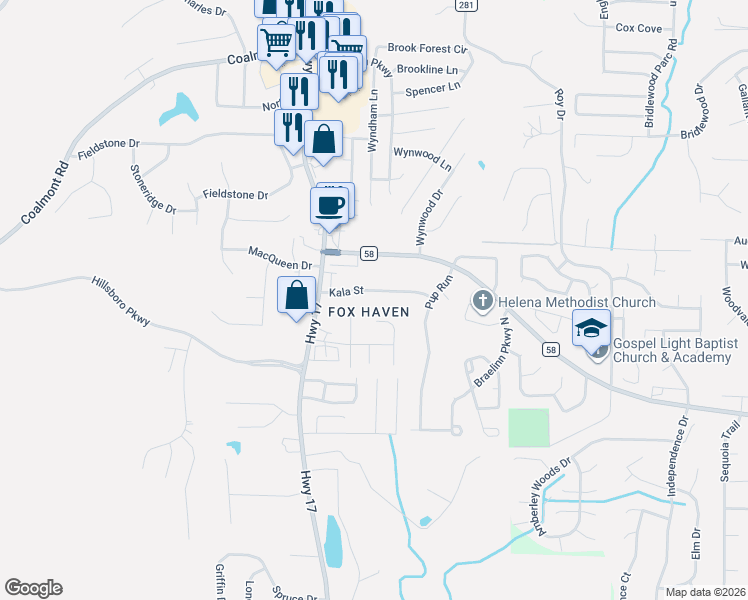 map of restaurants, bars, coffee shops, grocery stores, and more near 5365 Highway 17 in Helena