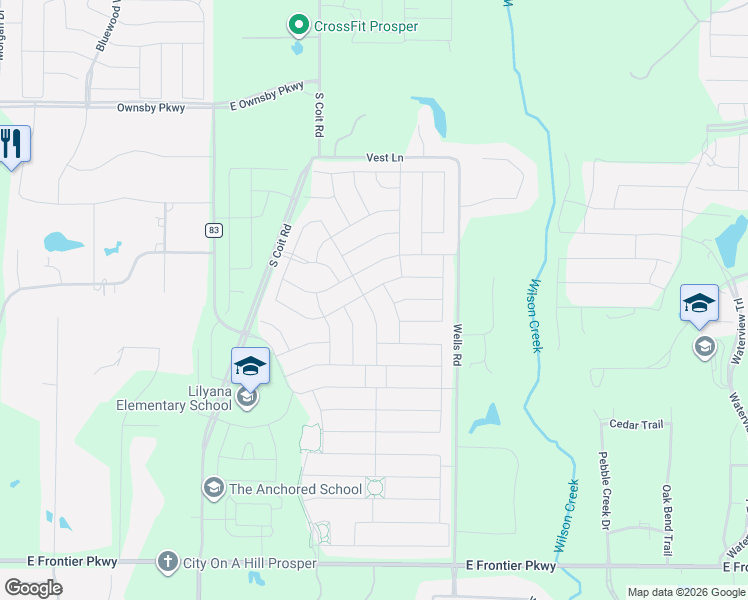 map of restaurants, bars, coffee shops, grocery stores, and more near 3808 Blue Yucca Lane in Prosper