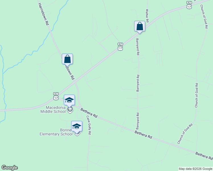 map of restaurants, bars, coffee shops, grocery stores, and more near 128 Crains Way in Bonneau