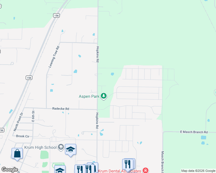 map of restaurants, bars, coffee shops, grocery stores, and more near 5015 Ute Court in Krum