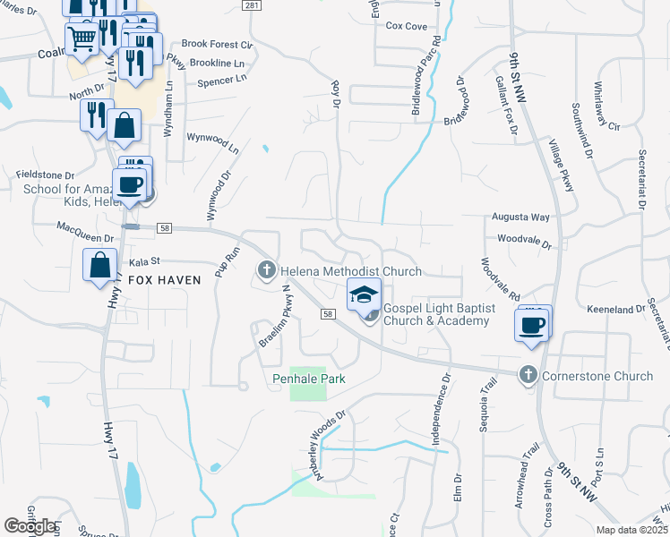 map of restaurants, bars, coffee shops, grocery stores, and more near 184 Cedar Bend Drive in Helena