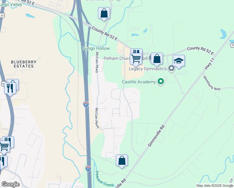 map of restaurants, bars, coffee shops, grocery stores, and more near 100 Huntley Apartment Drive in Pelham