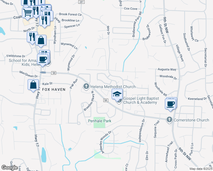 map of restaurants, bars, coffee shops, grocery stores, and more near 182 Cedar Bend Drive in Helena