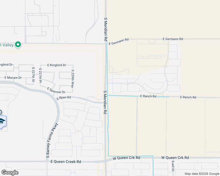 map of restaurants, bars, coffee shops, grocery stores, and more near 43254 North Hinoki Street in Queen Creek
