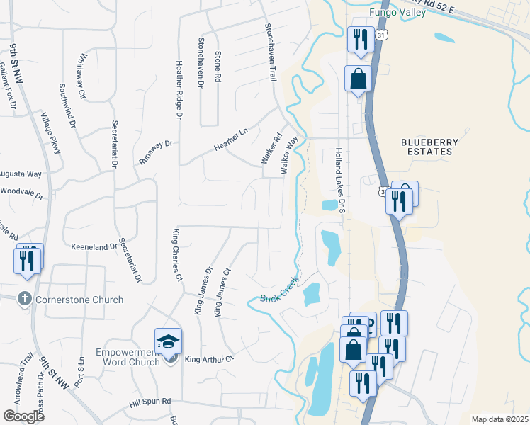 map of restaurants, bars, coffee shops, grocery stores, and more near 318 Mills Way in Pelham