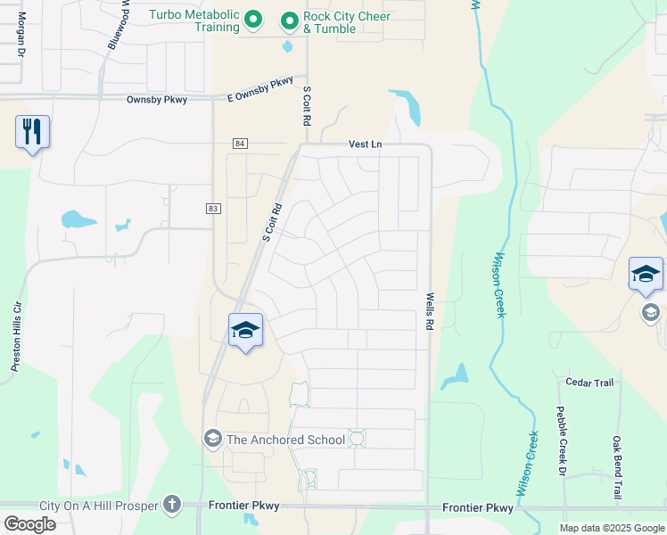 map of restaurants, bars, coffee shops, grocery stores, and more near 3808 Blue Yucca Lane in Prosper