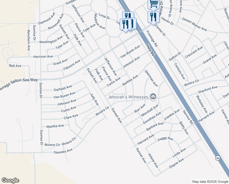 map of restaurants, bars, coffee shops, grocery stores, and more near 1288 Garner Avenue in Thermal